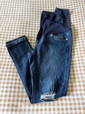 Navy Overband Dark Blue Maternity Jeggings